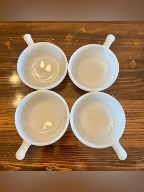 Vintage Glasbake Collectible Milk Glass Handled Bowls- Set of 4 EUC
